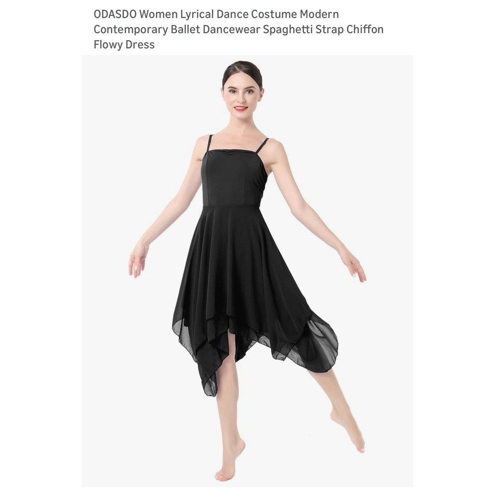 ODASDO Women Lyrical‎ Dance Costume Modern Contemporary Chiffon Dress Black